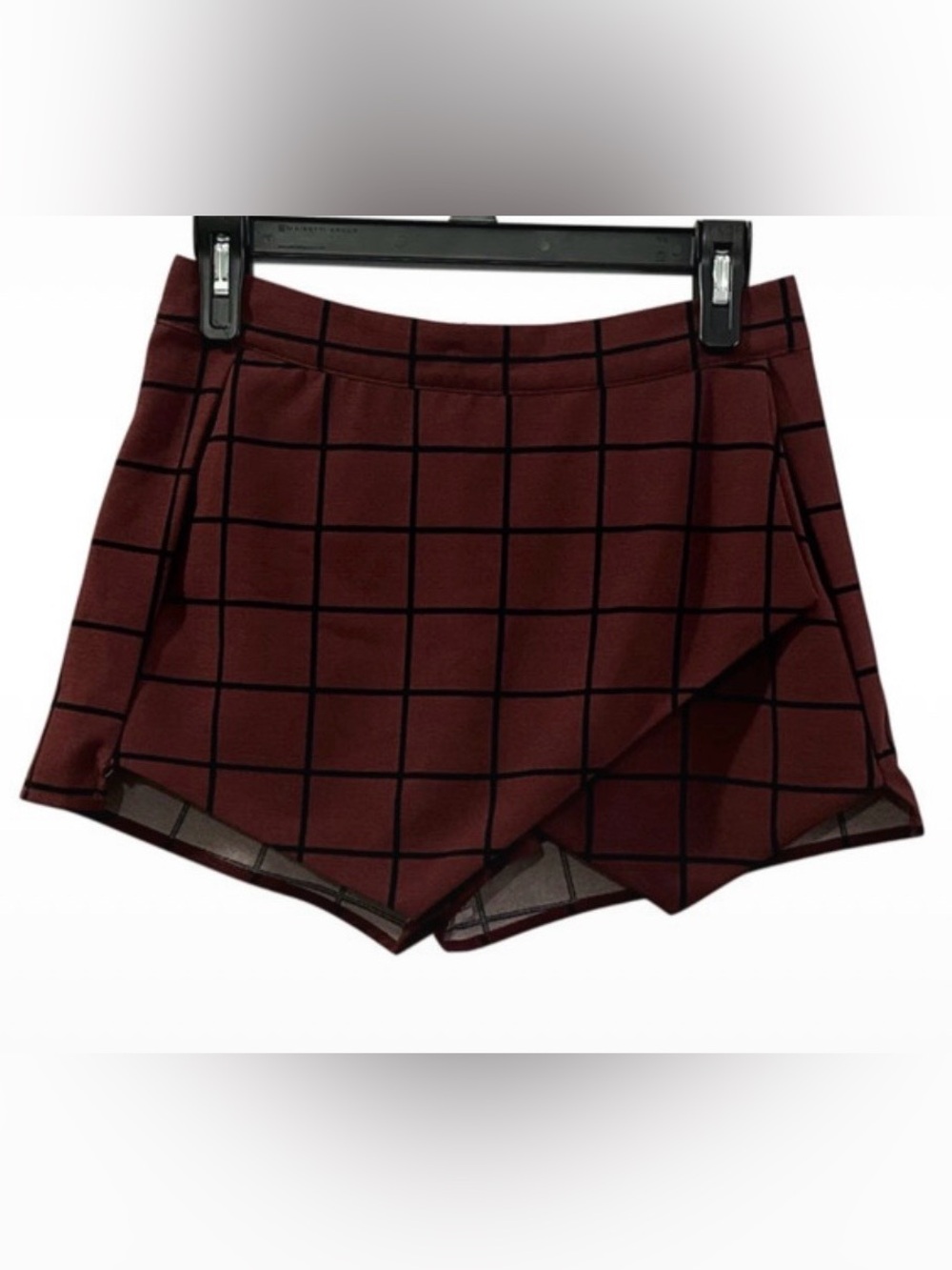 Mine Burgundy Windowpane Wrap Skort Shorts Size S